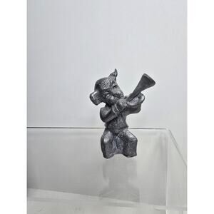 1977 Pewter Dog Figure Horn Music Vintage
